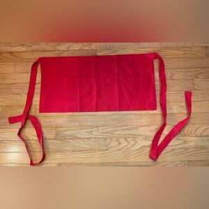 3 Pocket Waist Apron Red Half-Waist Apron with Long Ties